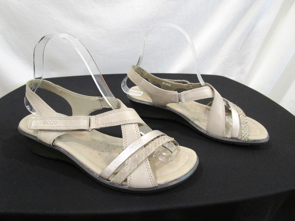 Ecco Gray, Strappy Snake Accent Leather Comfort Sandal Women 6.5 US/37 EU